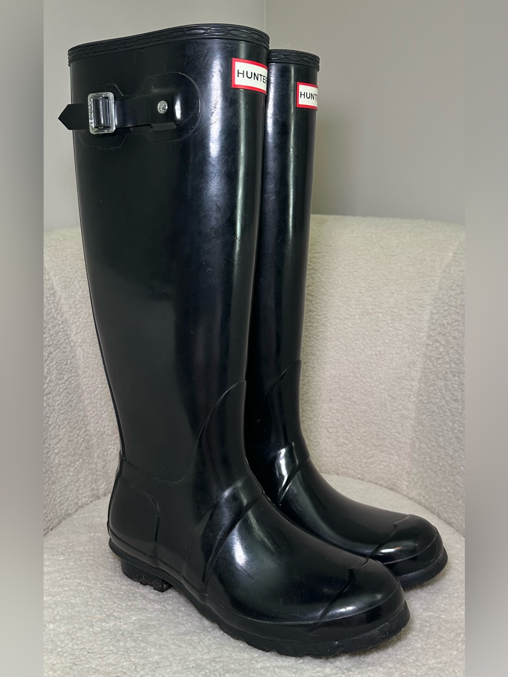 Hunter Original Tall Rain Boots Black Gloss Waterproof Rubber Preppy Festival 8